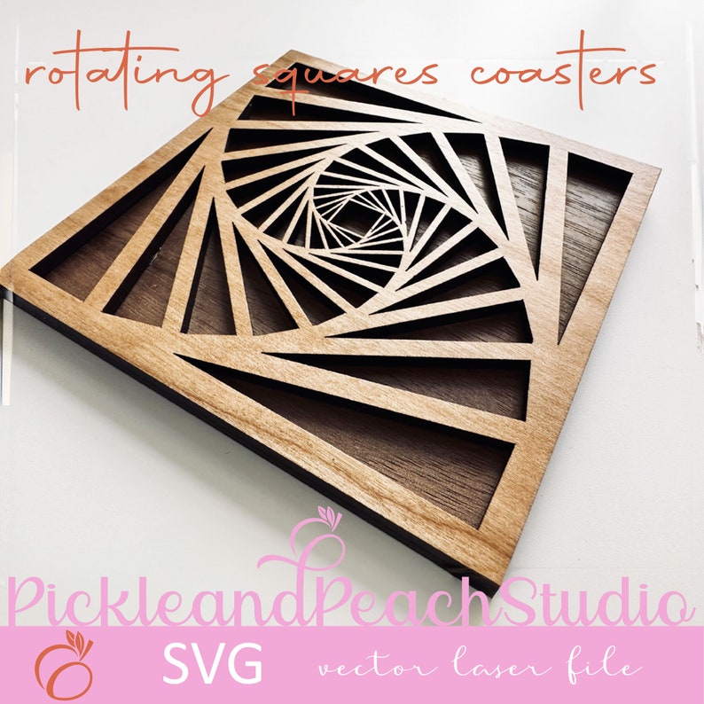 Custom Coaster Vector Design Vector Rotating Square Coasters - Vector File for Laser Cutting, 5 Variations ...