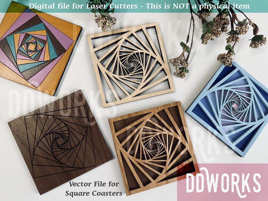 Rotating Square Coasters Vector File for Laser Cutting 5 - Etsy