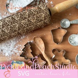Rodillo con estampado "Diamond Delight", textura en relieve, archivo vectorial para grabado láser e instrucciones (SVG, EPS, PDF, AI, CDR)