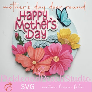 Puerta redonda con flores y mariposas para el día de la madre: archivo vectorial cortado con láser, instrucciones incluidas y archivos svg, eps, pdf, ai, dxf y cdr