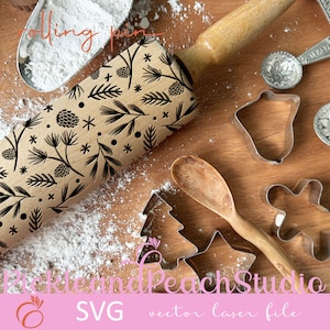 Pine Forest Patterned Rolling Pin, Embossed Texture - Vector file for Laser Engraving and instructions, svg, eps, pdf, ai, dxf, cdr