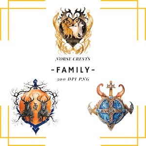 Watercolour Norse Crests - 5 Family Bundle, Crest Clipart, Norse clipart