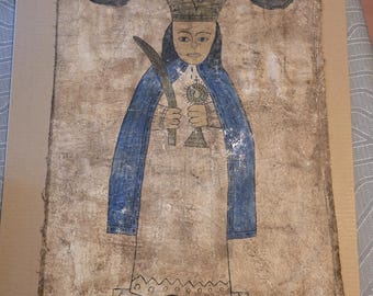 Antique retablo signed and dated