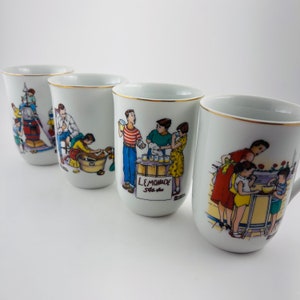 Vintage Norman Rockwell &quot;Good Old Days&quot; Coffee Mugs, Set of 4 coffee cups, Norman Rockwell art, Made 1982, Rockwell collection of tea cups