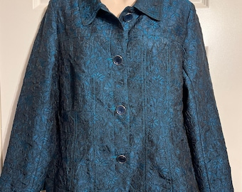 Vintage Erin London Teal Textured Embroidered Blazer / Jacket, Women's Size S