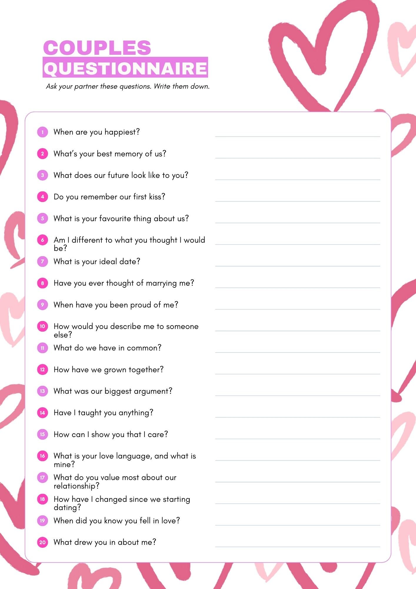 Couples Questionnaire - Etsy