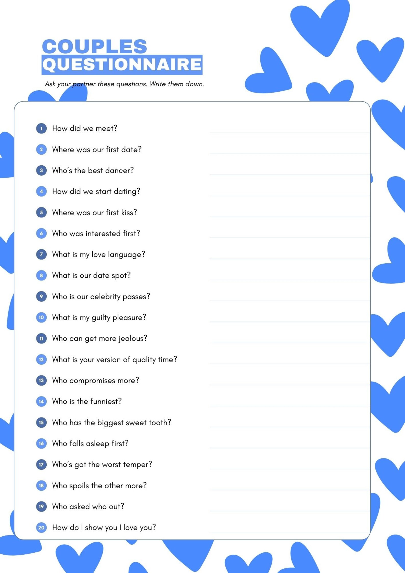 Couples Questionnaire - Etsy