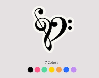 Musical heart sticker, waterproof, treble clef, bass clef, phone case sticker, laptop sticker, c clef, f clef, g clef, music decal