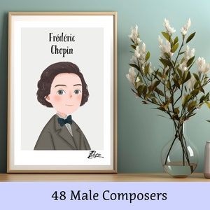 Cartel de compositor, 48 opciones, decoración de pared de aula de música, decoración de habitación para niños, cartel de aprendizaje musical, para amantes de la música, enseñanza de música clásica