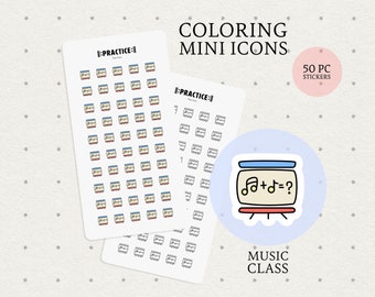 Pegatinas con íconos de clases de música, pegatinas para planificadores musicales, coloreables, grabables, para diarios, planificadores, tarjetas de recompensa, práctica musical, ícono transparente
