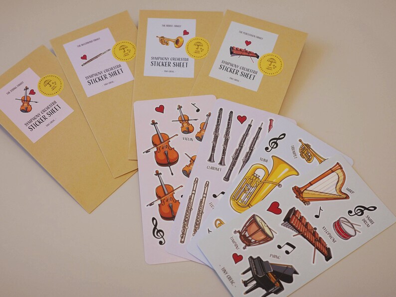 Flute Musical Instrument Sticker Woodwind Instrument Sticker Sheet, Flute, Clarinet, Oboe, Bassoon ...