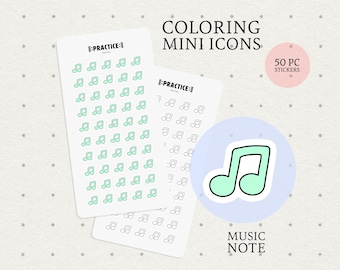 Pegatinas de iconos de corchea doble, pegatinas de planificador de música, coloreables, grabables, para diario, planificador, iconos claros de notas musicales, símbolo de música