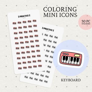 音楽キーボードアイコンステッカー、音楽プランナーステッカー、着色可能、書き込み可能、ジャーナル、プランナー用、クリアな電子ピアノアイコン、ミニキーボード