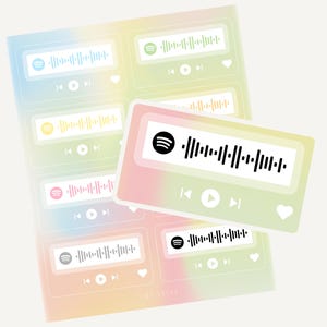 Hoja de pegatinas de lista de reproducción de Spotify personalizable, 8 pegatinas, regalo musical, diario musical, amante de la música, regalo de San Valentín, regalo de bodas, impermeable