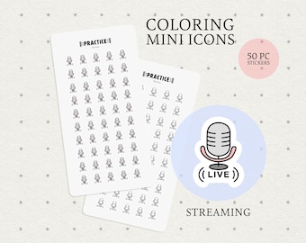 Pegatinas de iconos de transmisión, pegatinas de planificador de música, coloreables, grabables, para diario, planificador, transmisión de música, música en vivo, icono de podcast claro