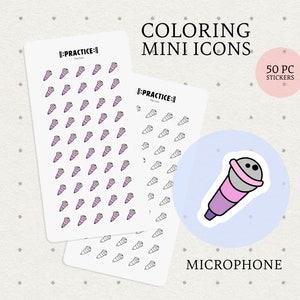 Microfoonpictogramstickers, muziekplannerstickers, kleurbaar, beschrijfbaar, voor dagboek, planner, duidelijk pictogram, vocaal pictogram, zangoefening