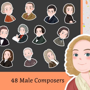 Sparkly Classical Music Composer Stickers of Bach, Beethoven