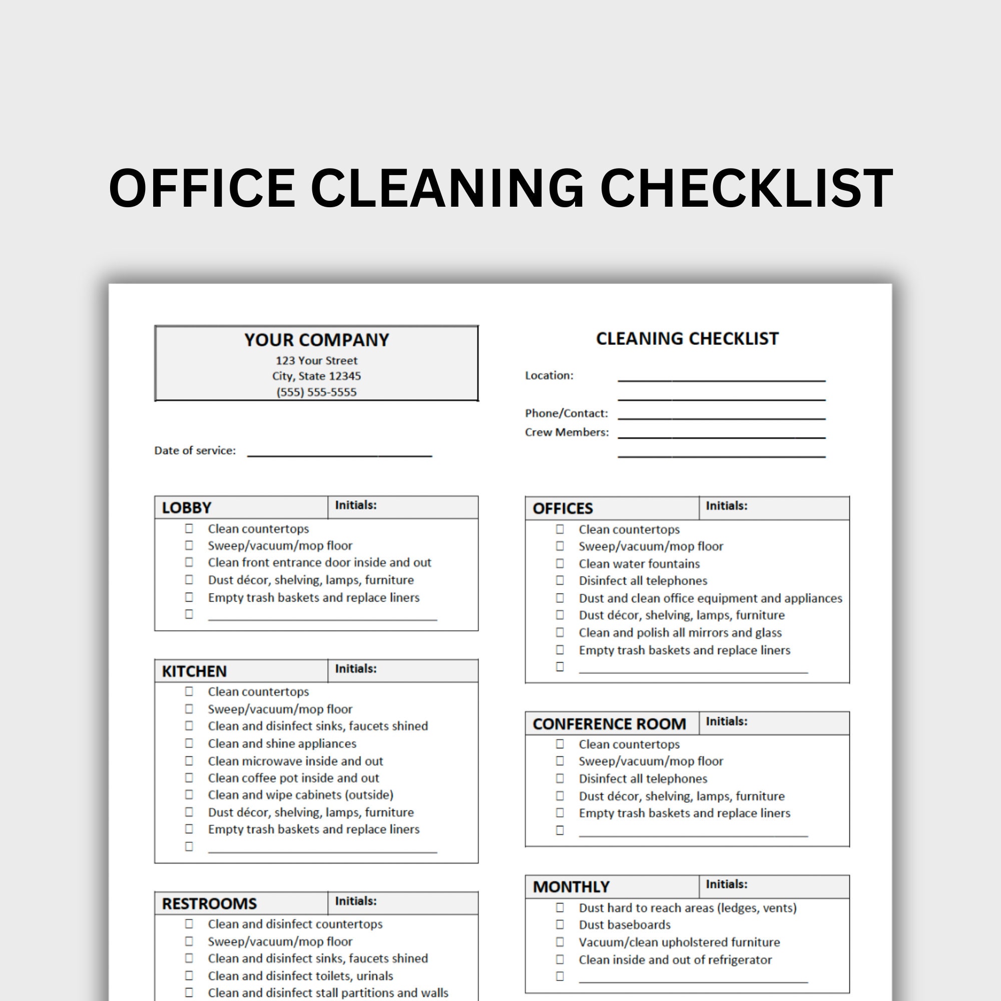 office cleaning checklist printable