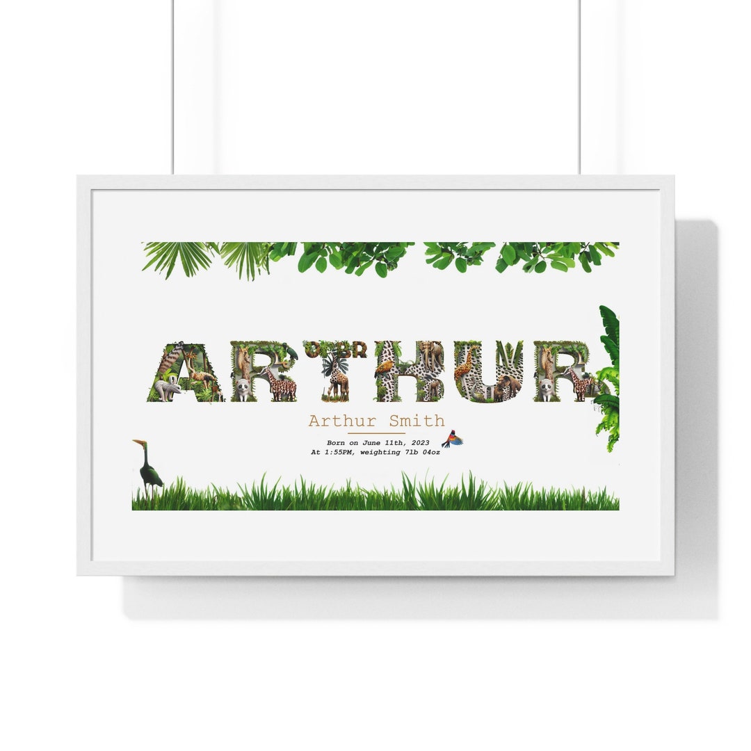 Jungle Animals Name for Babies Personalized Name Birth Time and Weight