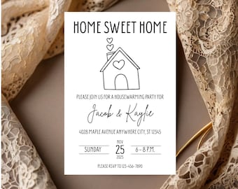 Editable Housewarming Party Invitation Template: Home Sweet Home (Digital Download)