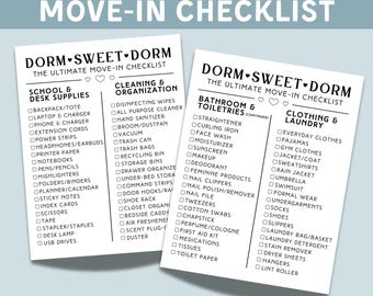 College Dorm Move-In Checklist Printable: Packing Essentials (PDF Download)