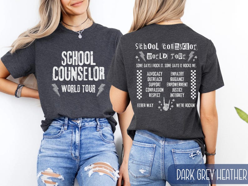 School Counselor World Tour Shirt, School Behavior Therapist T-Shirt, Counseling Graduation Gift, Retro Mental Health Tee, Back to School Dark Grey Heather