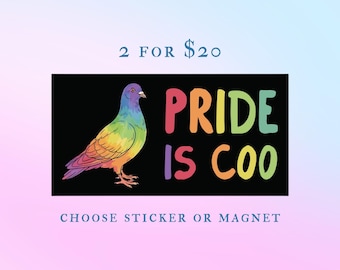 Pride Is Coo Pigeon Bumper Sticker or Car Magnet, Funny LGBTQ Pride Month LGBT Ally Gift