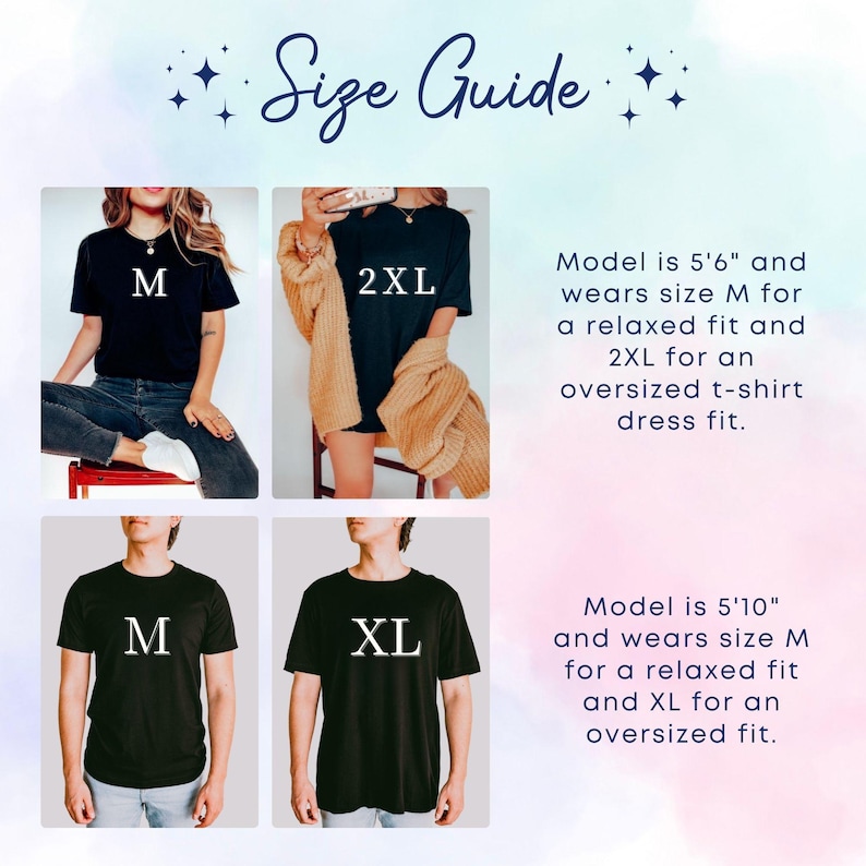 K&ouml;nnte beinhalten: Gr&ouml;&szlig;entabelle f&uuml;r ein schwarzes T-Shirt. Das Model tr&auml;gt Gr&ouml;&szlig;e M f&uuml;r eine lockere Passform und Gr&ouml;&szlig;e 2XL f&uuml;r eine &uuml;bergro&szlig;e T-Shirt-Kleider-Passform. Das Model tr&auml;gt auch Gr&ouml;&szlig;e M f&uuml;r eine lockere Passform und Gr&ouml;&szlig;e XL f&uuml;r eine &uuml;bergro&szlig;e Passform.
