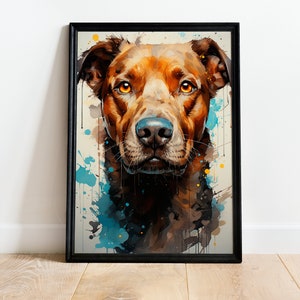Watercolor Dog Portrait, Watercolor Pitbull Portrait, Dog Wall Art Print, Printable Wall Art, Dog Custom Poster, Dog Art Gift, Pitbull Art