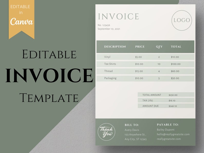 Invoice Template, Editable, Small Business Invoice Template Printable ...