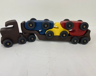 Antique Car Carrier. Car Hauler, Toy Car, Toy Truck, Wood Toy. Puzzle