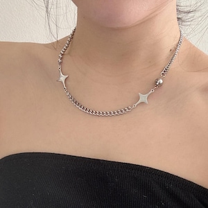 Y2K Minimalism Simple Necklace, Silver Star Chain Necklace, All Occasion Everyday Necklace, Kpop Necklace, Cyberpunk Necklace, Star Choker