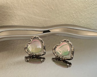 Y2K Moonstone Heart Earrings, 925S stud Earrings, Grunge Earrings, KPop Jewelry, Y2k Jewelry, Indie Cute Jewelry 2000s