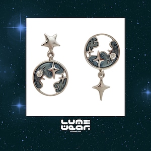 925S blue Star Earrings, Universe Earrings, dangling Earrings, Celestial Earrings, korean cute accessories, asymmetrical earring for earlobe