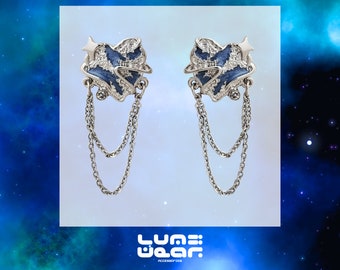 Orecchini Y2K con catena, orecchini a stella, orecchini a cuore futuristici, orecchini in argento 925, orecchini grunge, orecchini a cuore blu