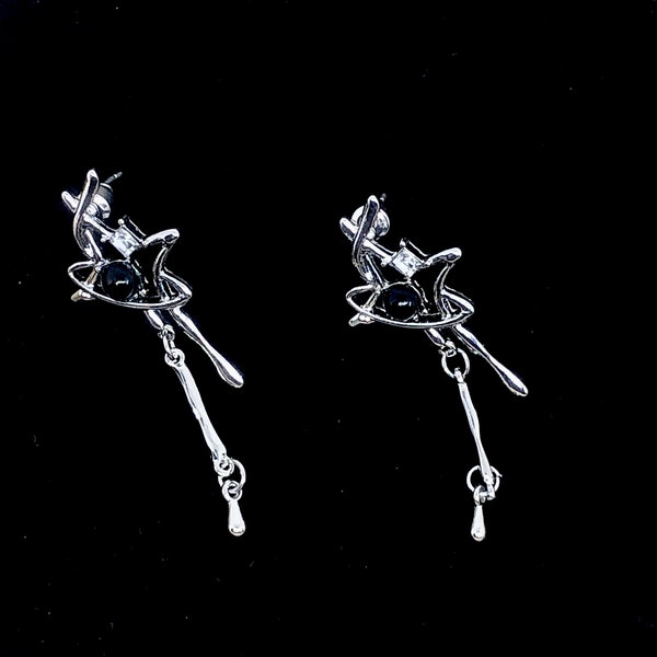Cyberpunk Y2K Liquid Cross Earrings, Trendy Dangle Earrings, Kpop futuristic Jewellery for Women 925S