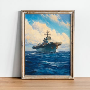 Aircraft Carrier Print Naval Wall Art | Ocean Art Military Enthusiasts | &quot;Naval Majesty&quot;