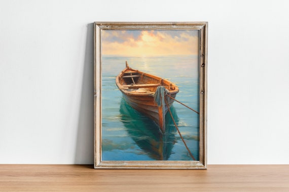 Barca a remi in mare Stampa Wall Art / Seascape Art Maritime Decor /  Vintage Home Decor / Serene Seascape - Etsy Italia