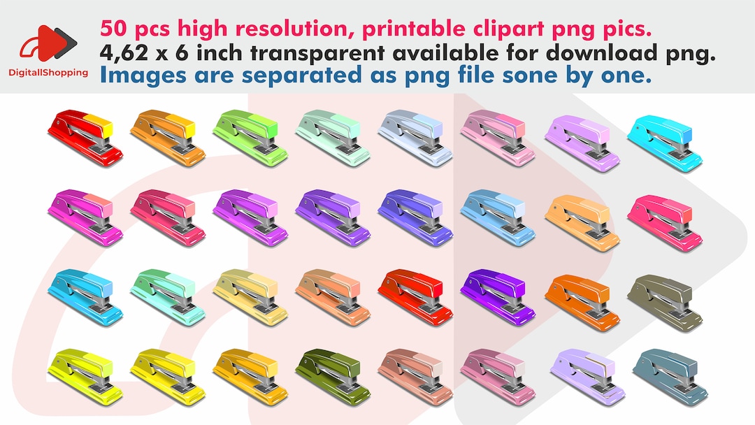 50 Staple Clip Art, Digital Graphics PNG, Colorful Staples, Planner