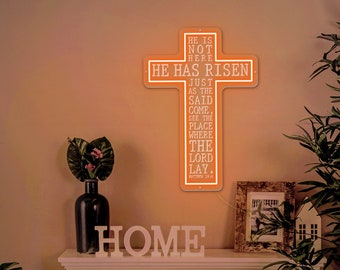 He is Risen Neon Sign, Easter Neon Sign, Cross Led Light, Cross Christian Gifts, Matthew Bible Verse Neon Sign, Bible Led Light - 3107