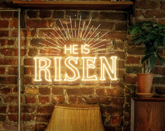 He Is Risen Neon Sign, He Is Risen Led Sign, Jesus Engraving Neon Sign, Happy Easter Room Wall Decor, Jesus Light, Christ Neon Light - 3108