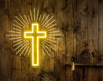 Christian Cross Neon Light, Neon Sign Light Decor, Cross Neon Sign, Bedroom Neon Lights, Religious Faith Neon Sign, Wall Decoration - 3109