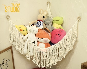 Macrame Stuffed Animal Hammock, Boho Toy Hammock, Stuffed Animal Storage, Macrame Toy Net, Toy Display, Kids Room Organize, Toy Gift - T3034