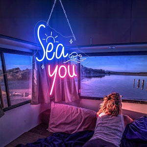 Sea You Neon Sign, Sea Waves 3D Engraving Neon Sign, LED Neon Light Sign for College Student Dorm/Bedroom, Aesthetic Neon Sign Decor - T3132