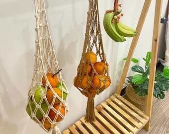 OKUMEYR Cotton Banana Hanger - 2 Pack Boho Fruit Holder For Kitchen Decor, Banana Rack, Veggie Hook - Natural Beige Rope