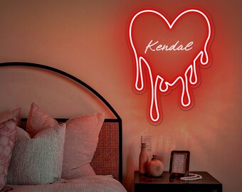Custom Heart Neon Sign, Bleeding Heart Neon Sign, Personalized Melting Heart Neon Sign, 3D Engraving Art Wall Decor Neon Sign - 3010