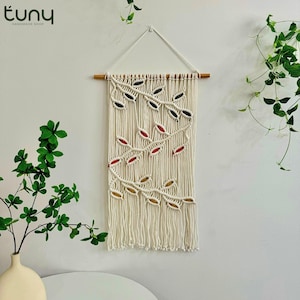 Boho Leaf Tapestry Macrame , Cozy Home Decor, Macrame Wall Hanging, Macrame Leaf Wall Art, Living Room Decor, Nature-Lovers Gift - T3299