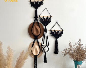 Murciélago de macramé para colgar en la pared, decoración de temporada espeluznante, decoración de pared de Halloween, macramé de Halloween, HauntedHome - T3039