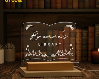 Custom Library LED Sign, Library Decor, Bookshelf Decor, Bookish Gifts, Personalized Library Name Light, Book Lover Gift, Reading nook decor