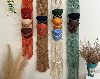 Macrame Cap Rack, Cap Hanger For Wall, Hat Storage, Ball Cap Rack, Wall Mounted Hat Display, Trucker Cap Holder, Gift For Husband - T3312